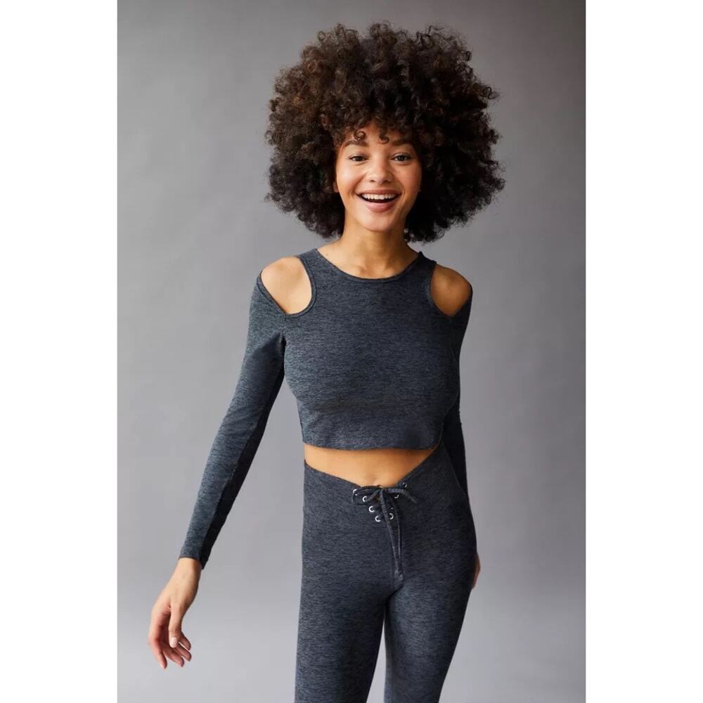 Urban Outfitters Year of Ours Gray Heather Medium Cutout Long Sleeve Cropped Top